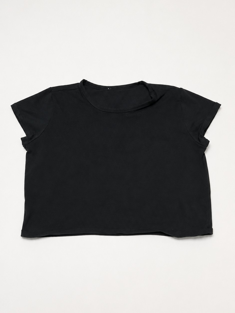 Women's Minimalist Boxy Cropped T-Shirt | Black Organic Cotton Stretch Basic Tee